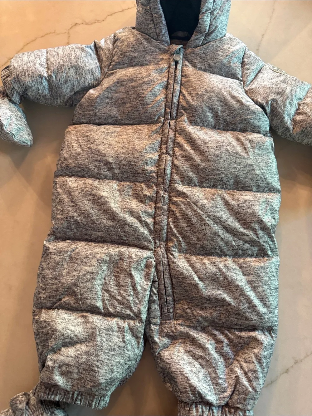 GAP BABY Gray Heather Puffer One-Piece Footie with Hood, winter snow suit